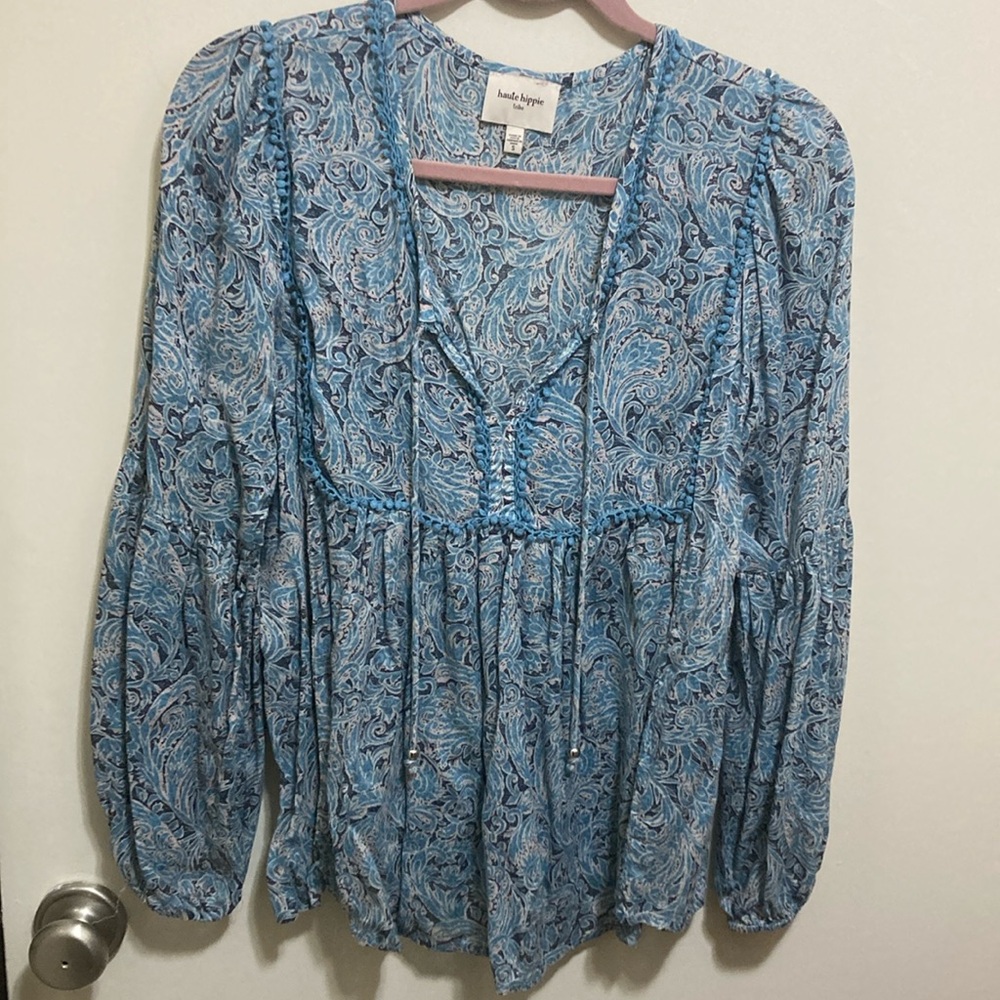 Haute Hippie Tribe size small sheer blue blouse